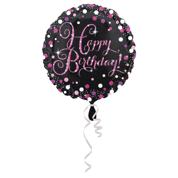 Folienballon "Happy Birthday" schwarz/pink