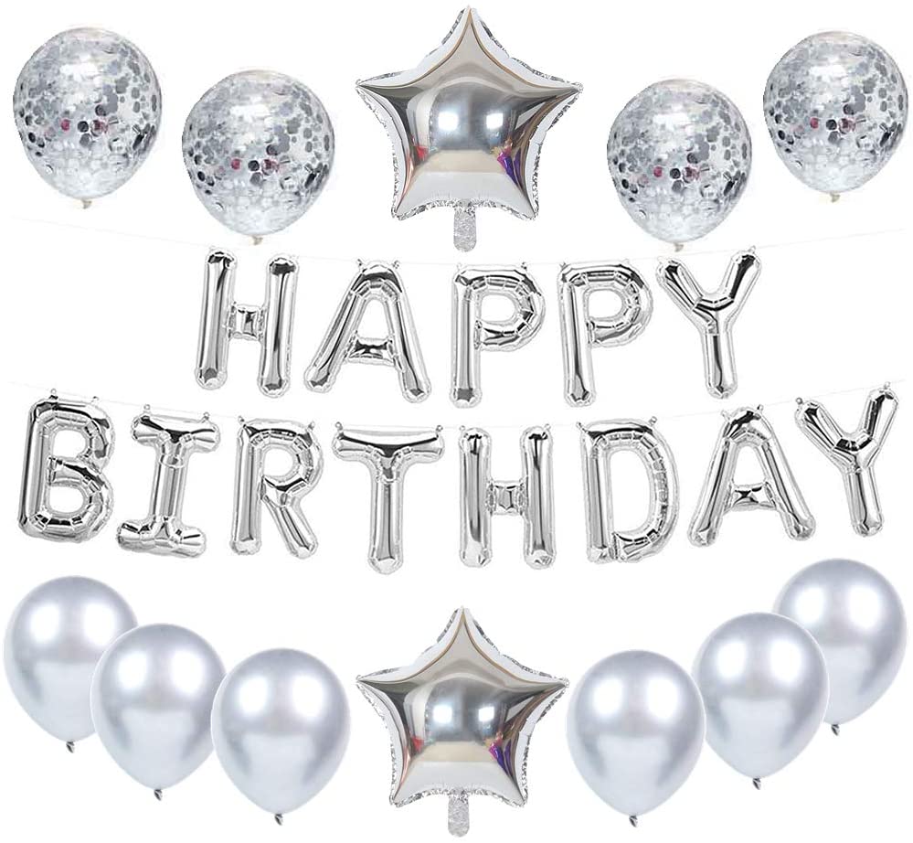 Happy Birthday Ballon-Set silber